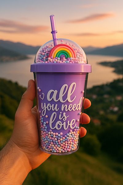 MİS KİTCHEN Glitter Sequin Glass Double Walled Glass with Straw Lid Water Bottle 450 ml Mica Glass