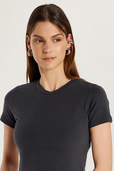 Tudors Women's Slim Fit Slim Fit Cotton Crew Neck Anthracite T-Shirt