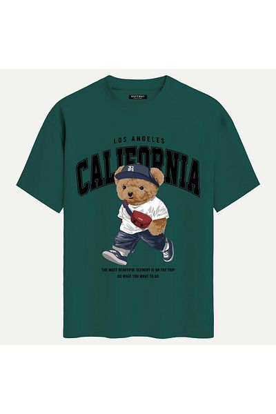 SOFTWAY Unisex Crew Neck 100% Organic Cotton Thick Textured California Printed Oversize T-Shirt - Dark Ye