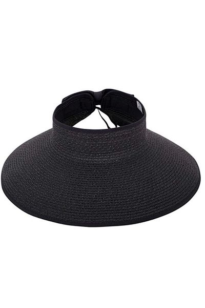 FRESCO SCARFS Foldable Straw Visor Hat with Open Top Bow