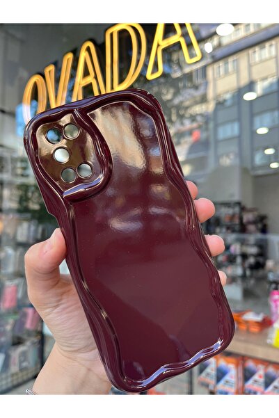 OVADA OPPO A52/A72/A92 Uyumlu Kamera Korumalı Dalga Kenarlı Işıltılı Bordo Cherry Silikon Kılıf