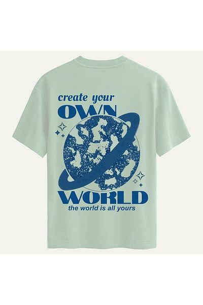 SOFTWAY Unisex Οργανικό Oversize T-shirt με εκτύπωση Own World - Μπεζ