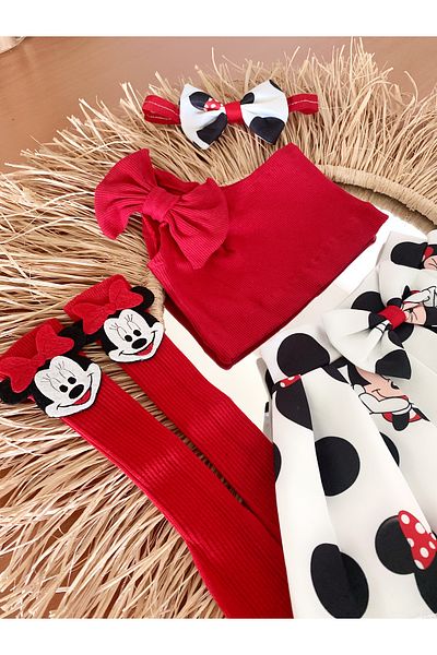 EBRU ÖZÖRGÜCÜ Girl's Red Crop Body Skirt Bandana and Socks Set