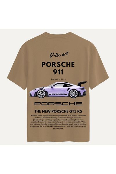 SOFTWAY Unisex Organic Oversize Porsche 911 εμπριμέ μπλουζάκι - Ανοιχτό καφέ