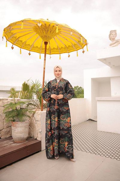 JESSE STORY Women's Hijab Dress Modal Fabric Ethnic Patterned Dress