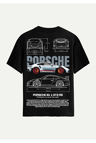 SOFTWAY Tricou unisex organic oversize Porsche 911 GT3 RS cu imprimeu - negru