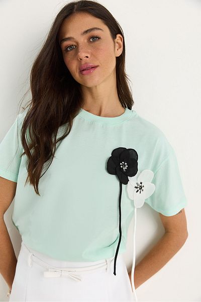 Bianco Lucci Women's Accessory Short Sleeve Cotton T-Shirt 60602041