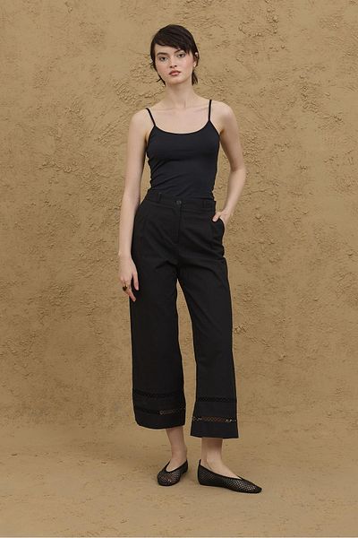 Fahhar Culotte Cut Cotton Trousers Black