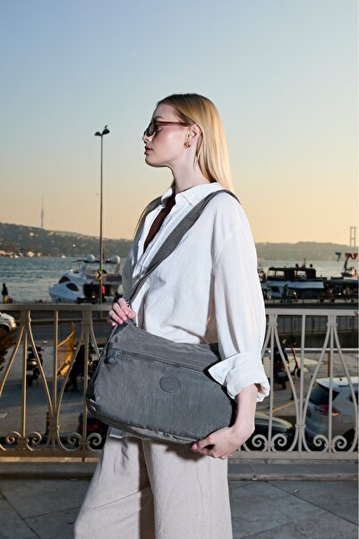 Sanmorris Kadın Suya Dayanıklı Kumaş 5 Gözlü Çapraz Askılı Koyu Gri Okul Seya...