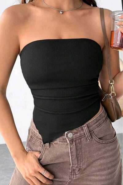 BENİMOLMALI Γυναικεία Μίνι Στράπλες Μπλούζα Crop Asymmetric Cut