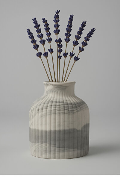 Kaju Creative Dekoratif Beton Vazo Küçük Boy - Çizgi Desenli - 9,5x6,5 - Kuru Çiçek - Dekoratif Çiçek Vazosu