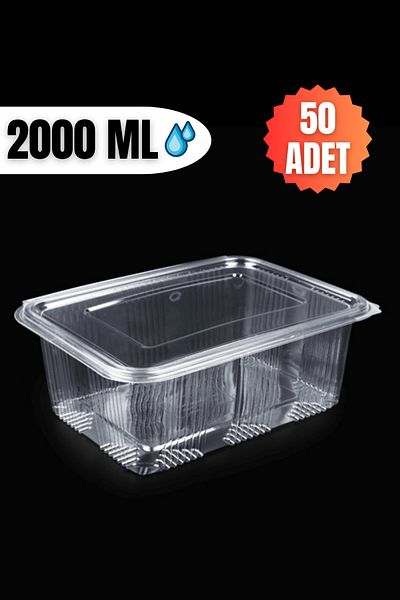 YOK YOK AMBALAJ Disposable Storage Container with Plastic Lid Leak Proof Container 2000 ml 50 Pieces