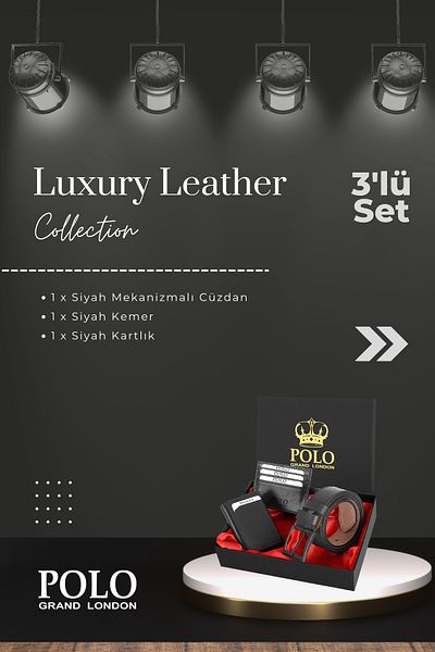 POLOGRAND London Original Men's Special Gift Boxed Set of 3 Luxury Series Groom Gift Wallet Card Holder Belt Set
