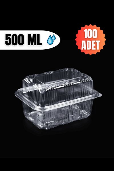 YOK YOK AMBALAJ Disposable Storage Container with Plastic Lid Leak Proof Container 500 ml High Lid 100 Pieces