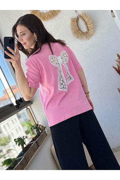 TUNAM BUTİK Back Transparent Ribbon Detail Tee