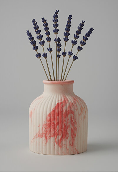 Kaju Creative مزهرية خرسانية مزخرفة حجم صغير - نمط مخطط - 9,5x6,5 - زهرة جافة...