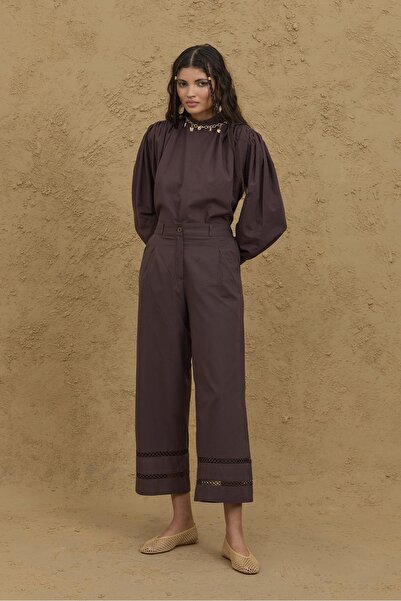 Fahhar Culotte Cut Βαμβακερό Παντελόνι Καφέ