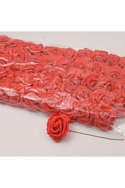 Choice red-50pcs 50pcs/package White PE Rose Artificial Flower Head With Stem DIY Bouquet Wedding Party Dec