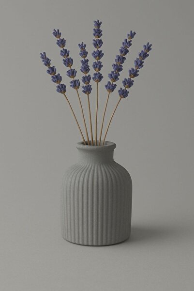 Kaju Creative Dekoratif Beton Vazo Küçük Boy - Çizgi Desenli - 9,5x6,5 - Kuru Çiçek - Dekoratif Çiçek Vazosu