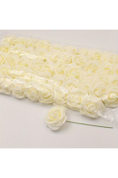 Choice Milky white-50pcs 50pcs/package White PE Rose Artificial Flower Head With Stem DIY Bouquet Wedding P