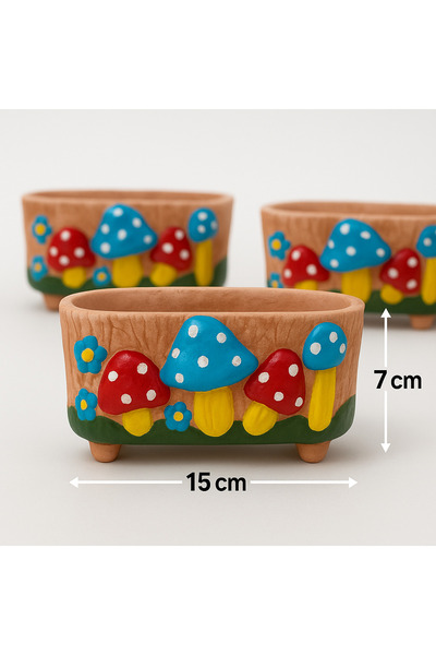 TAŞDEVRİLIFE MANTAR FİGÜRLÜ SAKSI 3 LÜ SET (çiçekler dahil değildir)