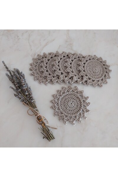 Home EL ÖRGÜSÜ POLYESTER MAKROME 6 LI BARDAK ALTLIĞI