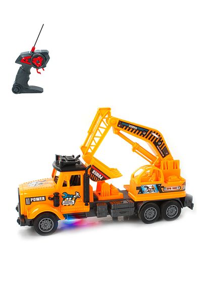 PLAYZO Remote Control Construction Crane Truck – 1:16 Scale RC Excavator with Lights, USB Charger