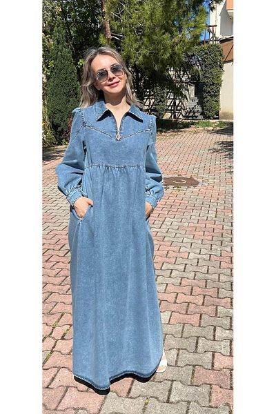 Cardella Καλοκαιρινό τζιν φόρεμα υψηλής ποιότητας με πέτρα διακοσμημένο τζιν φόρεμα Hijab Jean φόρεμα 140 cm
