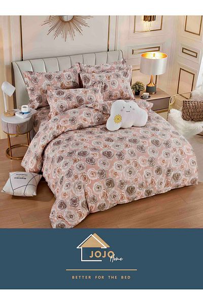 JOJO Elegant 6-piece Linen Set with Elastic in Fine Cotton, Bed Sheet 180x200cm, 2-Person Bed