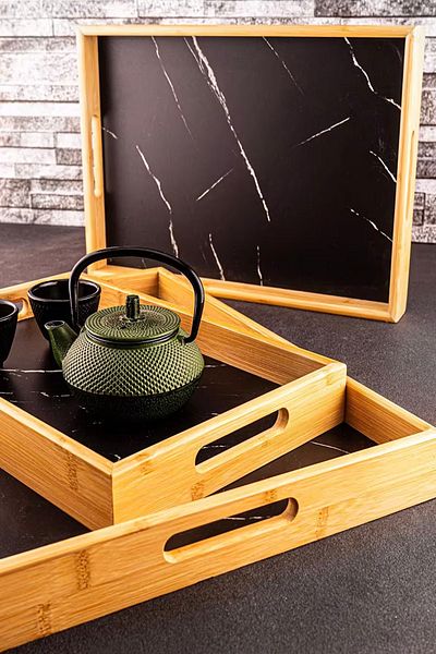 Bambum Marbella 3-Piece Marble Pattern Tray - Navy Blue