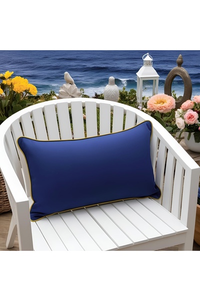 Bc Home Altın Kenar Biyeli Gece Mavisi Dikdörtgen Kırlent Kılıfı Yumuşak Doku...