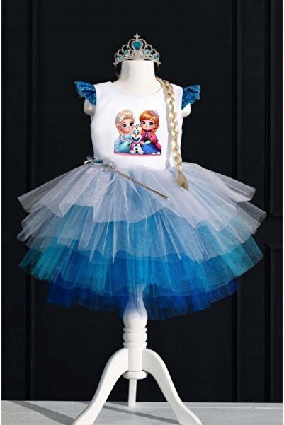 YAĞMUR KOStütüM Taç & Asa & Saç Hediyeli Prenses Elsa Anna Kardeşler Ve Olaf ...