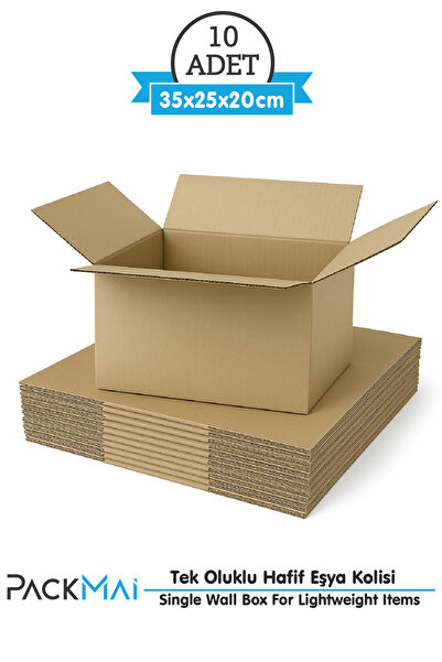 PackMai 35x25x20 cm Koli-Kutu | 10 ADET | Hafif Eşya Kolisi Tek Oluklu 3mm Ka...