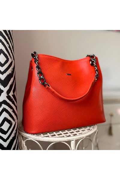 OEM Geanta dama , Piele Naturala Orange, Texturata, Lucrata manual