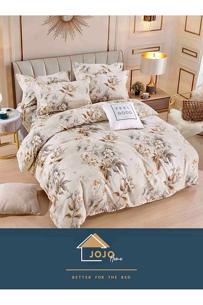 JOJO Elegant 6-piece Linen Set with Elastic in Fine Cotton, Bed Sheet 180x200cm, 2-Person Bed