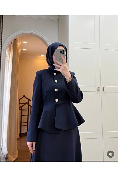 Esre Store 4521 - Krep Kumaş Ikili Tesettür Takım Lacivert