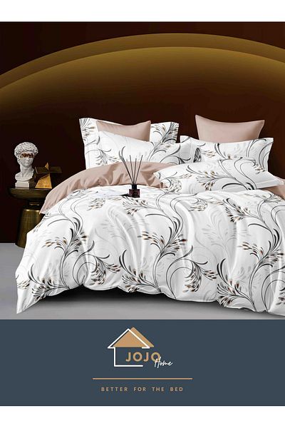 JOJO Elegant 6-piece Linen Set with Elastic in Fine Cotton, Bed Sheet 180x200cm, 2-Person Bed