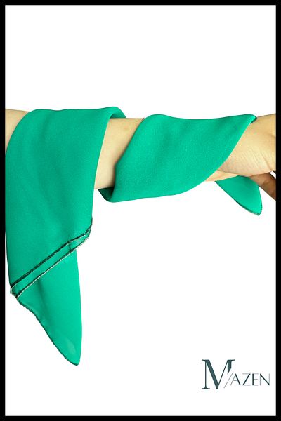 MAZEN Turbe Green Chiffon Scarf Hair, Bag, Wrist, Neck Accessory