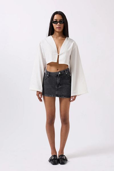 vuvutasarım Four Pocket Detailed Waist Asymmetrical Form Buttoned and Zippered Denim Jeans Fabric Women's Mini Skirt 52202071