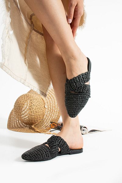 STOCON Дамски чехли Laila Beige Knit Cross Band, ръчно плетени чехли STC1111