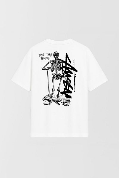 THE RULE Μπλουζάκι Unisex Stüssy Skeleton με στάμπα Oversize 100% βαμβακερό φαρδύ κομμένο με υφή με λαιμόκοψη RF0514