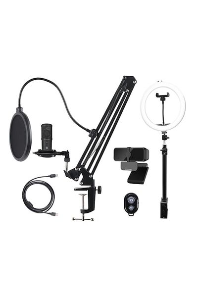 DELTACO Deltaco Gaming vlogging/streaming kit, microphone arm, microphone, webcam, ring light