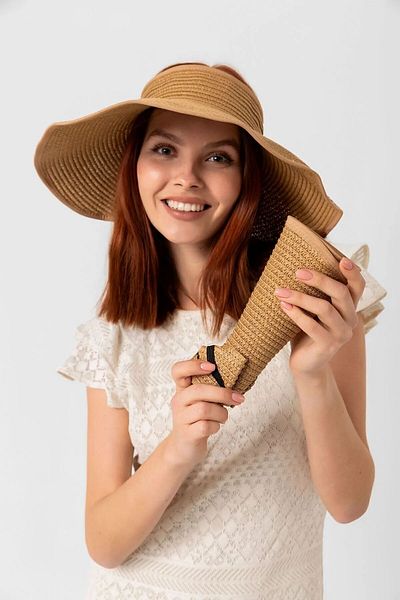 FRESCO SCARFS Foldable Straw Visor Hat with Open Top Bow