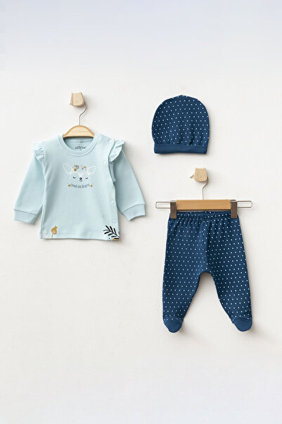 Aziz Bebe Kız Bebek Animal Desenli Zıbın Pantolon Bere 3'lü Alt Üst Bebek Tak...