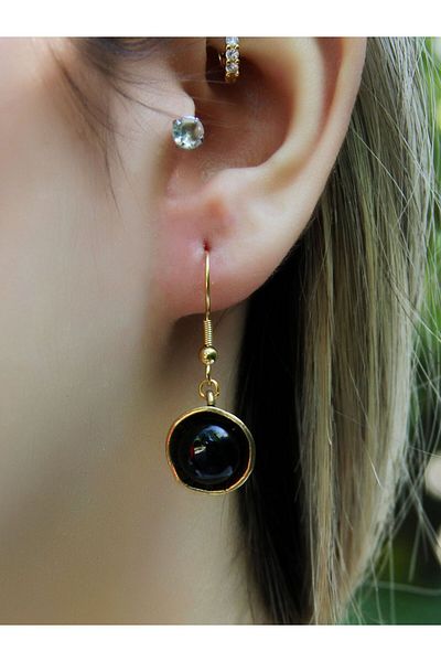 esha Natural Stone Onyx Natural Stone Round Women's Earrings Euku23O