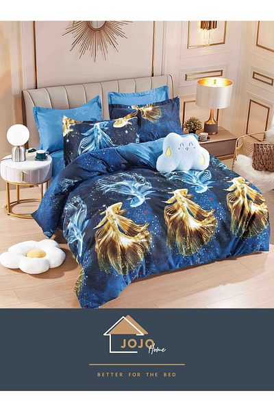 JOJO Elegant 6-piece Linen Set with Elastic in Fine Cotton, Bed Sheet 180x200cm, 2-Person Bed