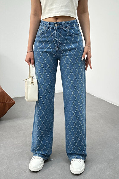 BİKELİFE Γυναικείο Σκούρο Μπλε Ψηλόμεσο Αργεντίνο Stone Lycra Straight Jean