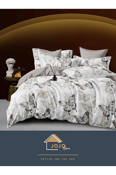 JOJO Elegant 6-piece Linen Set with Elastic in Fine Cotton, Bed Sheet 180x200cm, 2-Person Bed