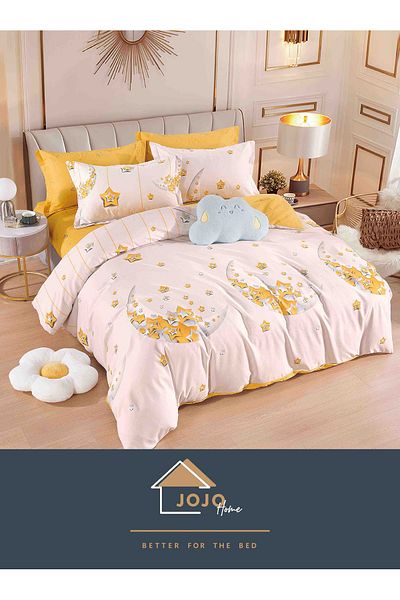 JOJO Elegant 6-piece Linen Set with Elastic in Fine Cotton, Bed Sheet 180x200cm, 2-Person Bed
