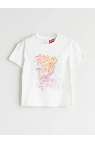 LC Waikiki Lcw Kids Ecru Barbie Printed Girl's T-Shirt and Shorts 2-Pack
